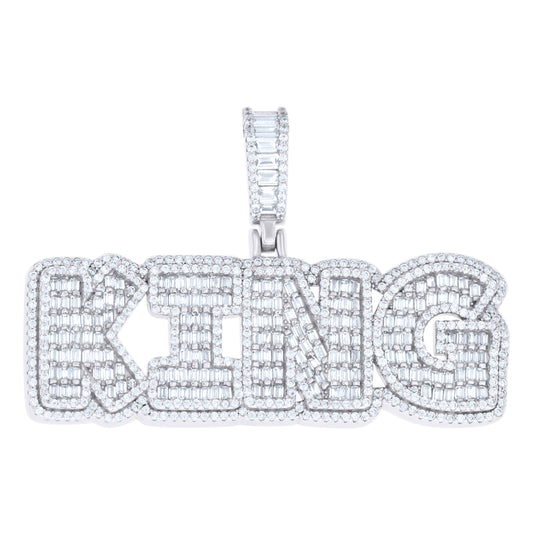 Sterling Silver Mens Round Baguette Cubic-Zirconia KING Fashion Pendant – Elegant Jewelry Gift for Birthday, Anniversary, Engagement, Wedding
