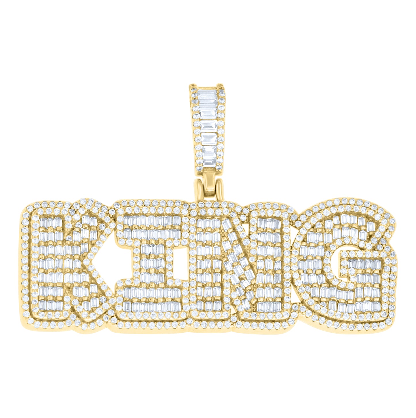 Sterling Silver Mens Round Baguette Cubic-Zirconia KING Fashion Pendant – Elegant Jewelry Gift for Birthday, Anniversary, Engagement, Wedding