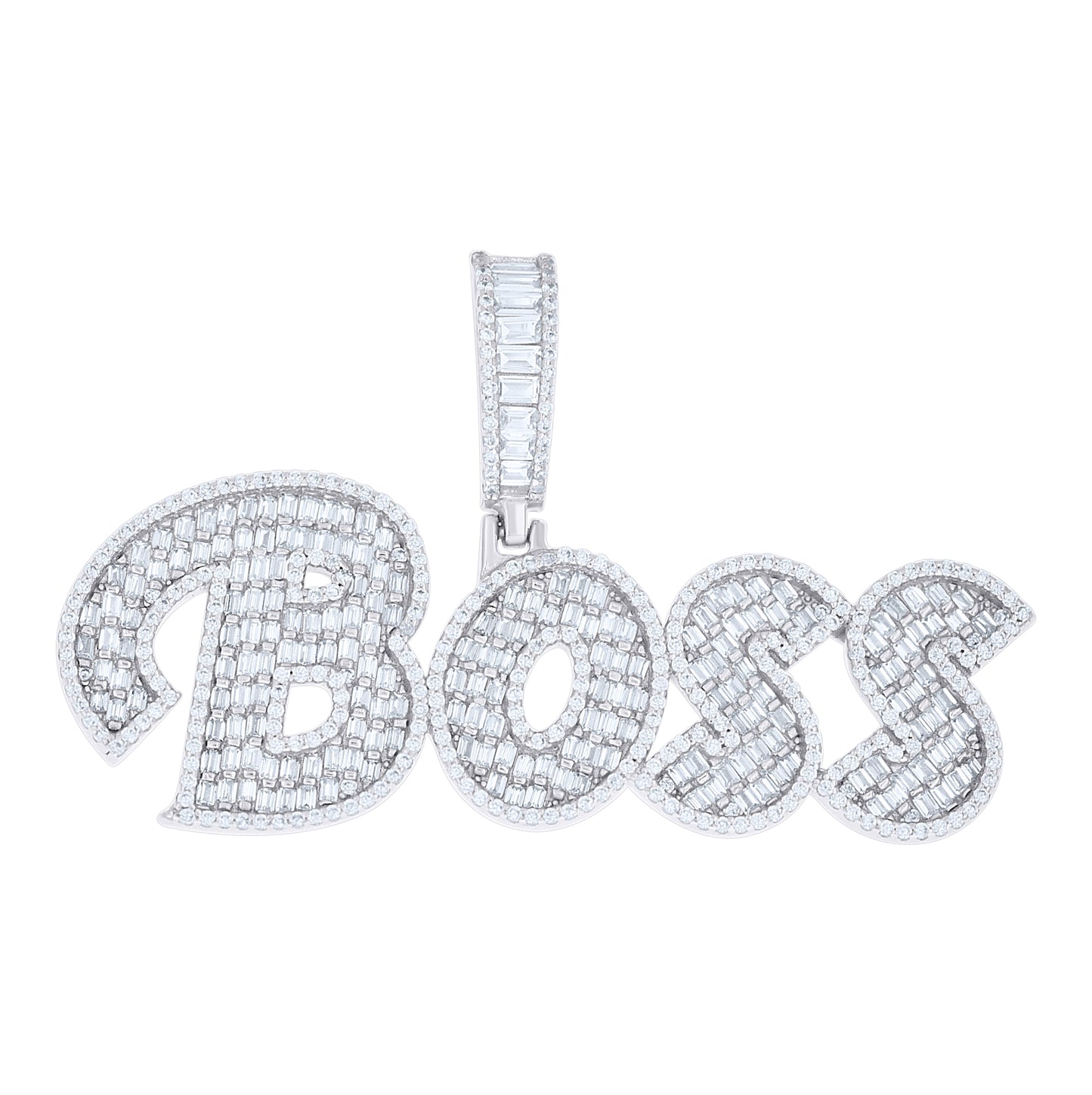 Sterling Silver Mens Round Baguette Cubic-Zirconia BOSS Fashion Pendant – Elegant Jewelry Gift for Birthday, Anniversary, Engagement, Wedding