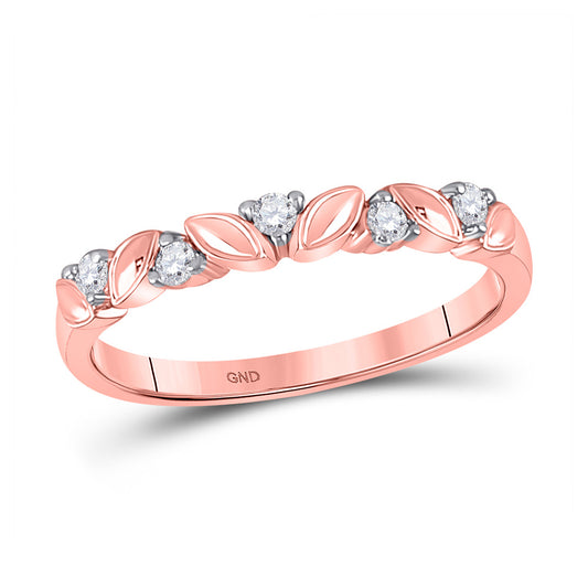 14K Rose Gold Womens Round Diamond 5-Stone Stackable Band Ring 1/10 Cttw, Womens Size: 5-10