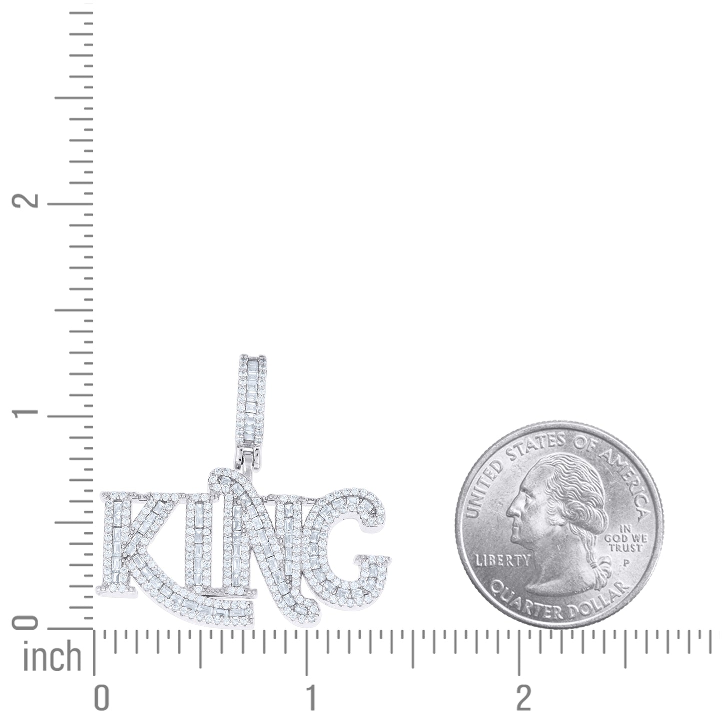 Sterling Silver Mens Round Baguette Cubic-Zirconia KING Fashion Pendant – Elegant Jewelry Gift for Birthday, Anniversary, Engagement, Wedding