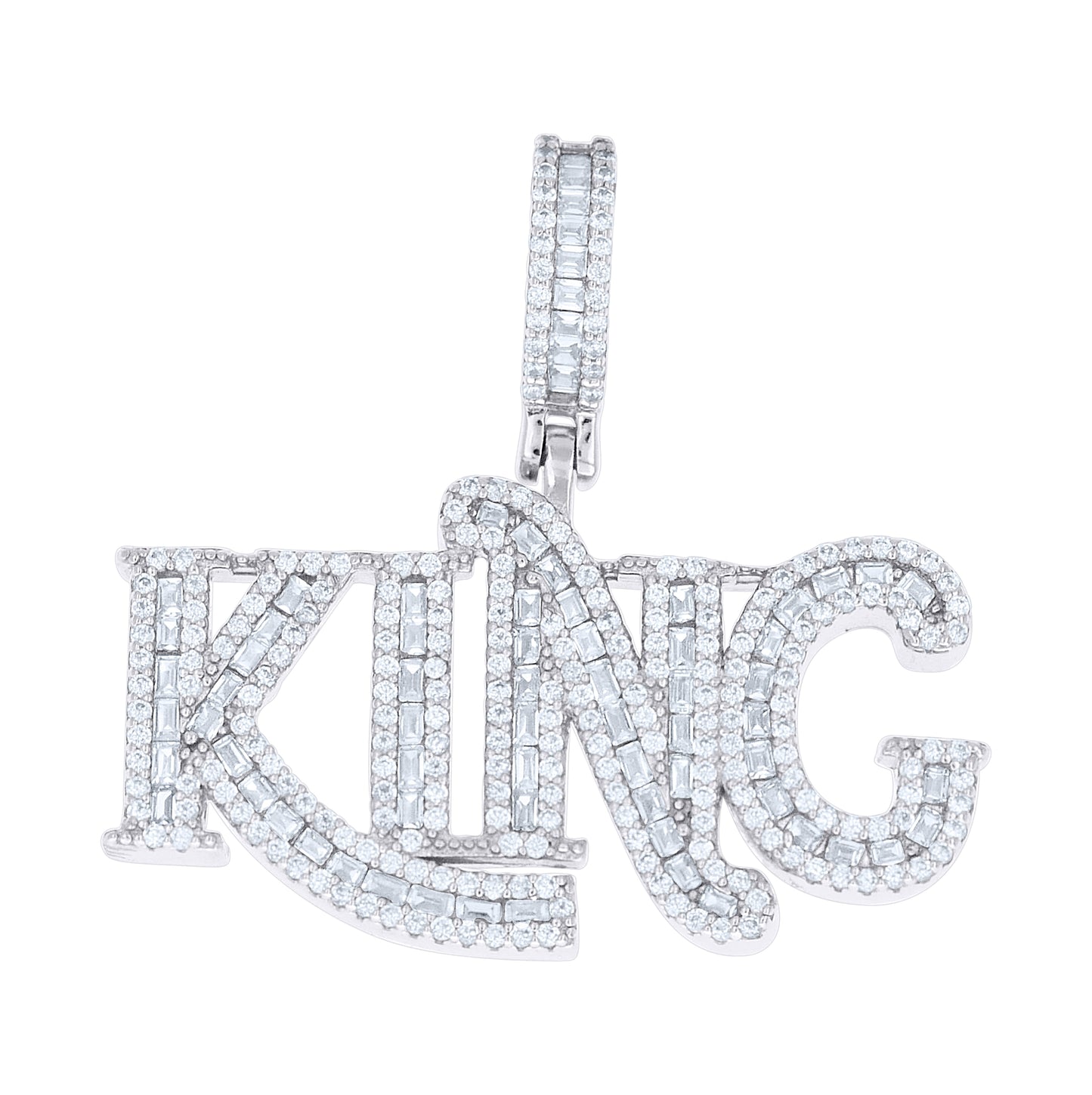 Sterling Silver Mens Round Baguette Cubic-Zirconia KING Fashion Pendant – Elegant Jewelry Gift for Birthday, Anniversary, Engagement, Wedding