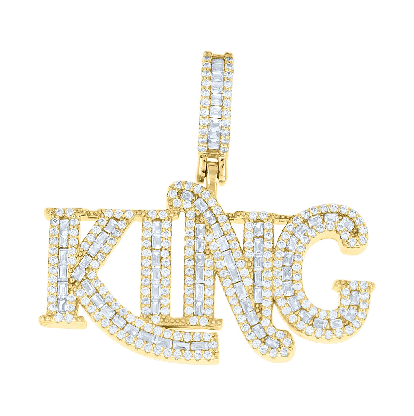 Sterling Silver Mens Round Baguette Cubic-Zirconia KING Fashion Pendant – Elegant Jewelry Gift for Birthday, Anniversary, Engagement, Wedding