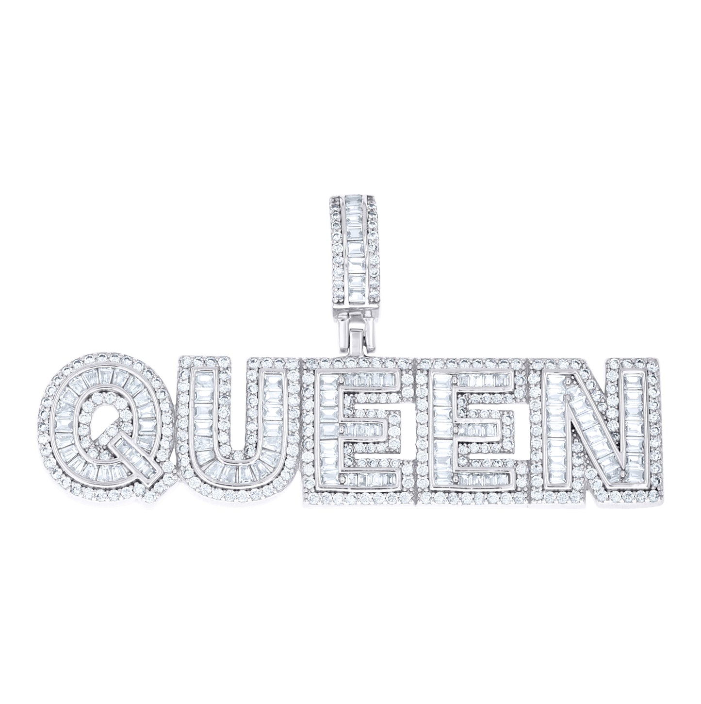 Sterling Silver Womens Round Baguette Cubic-Zirconia QUEEN Fashion Pendant – Elegant Jewelry Gift for Birthday, Anniversary, Engagement, Wedding