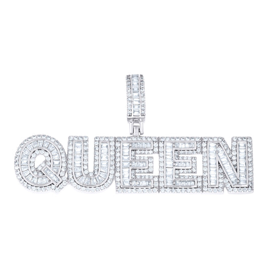 Sterling Silver Womens Round Baguette Cubic-Zirconia QUEEN Fashion Pendant – Elegant Jewelry Gift for Birthday, Anniversary, Engagement, Wedding