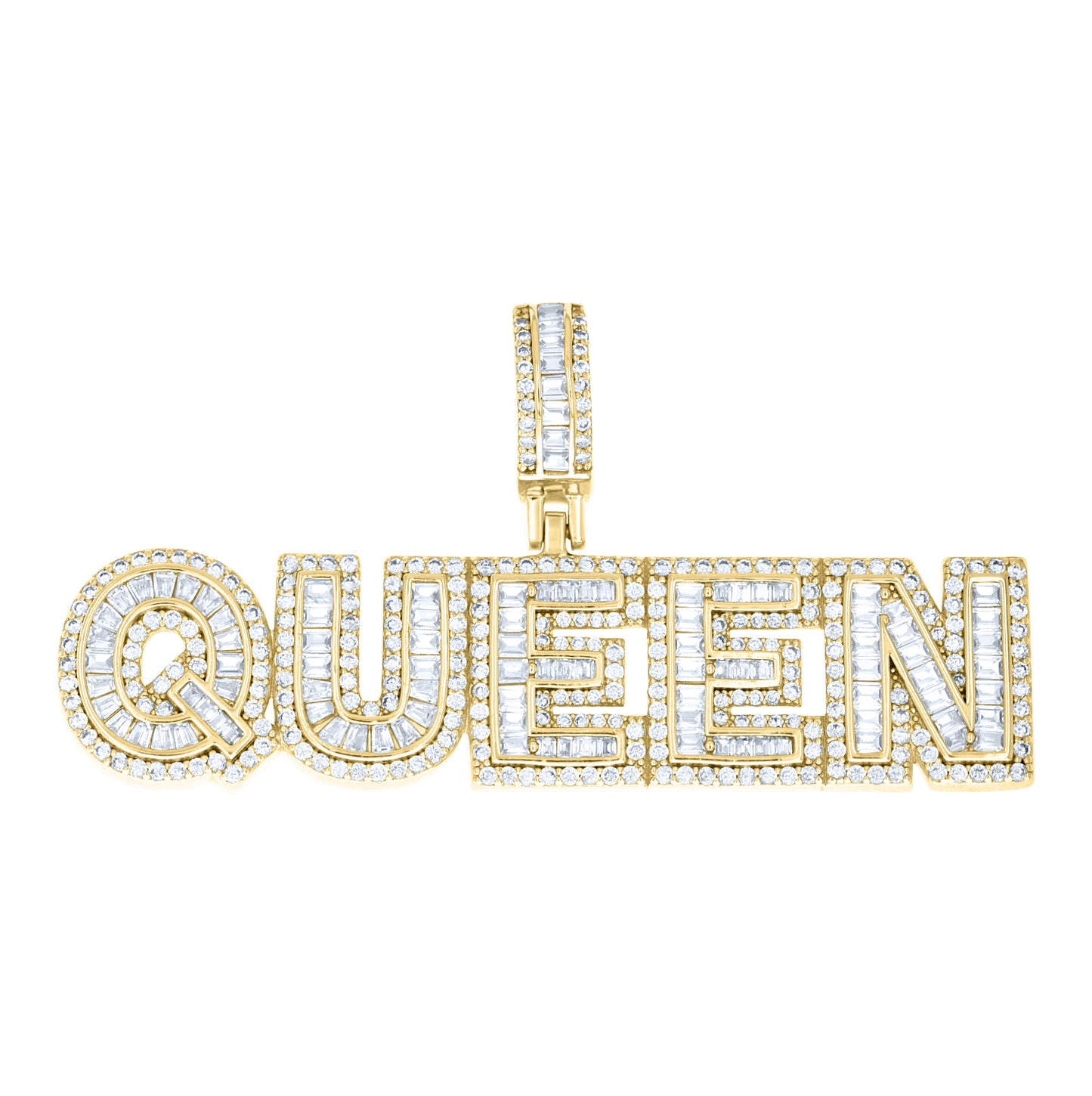 Sterling Silver Womens Round Baguette Cubic-Zirconia QUEEN Fashion Pendant – Elegant Jewelry Gift for Birthday, Anniversary, Engagement, Wedding