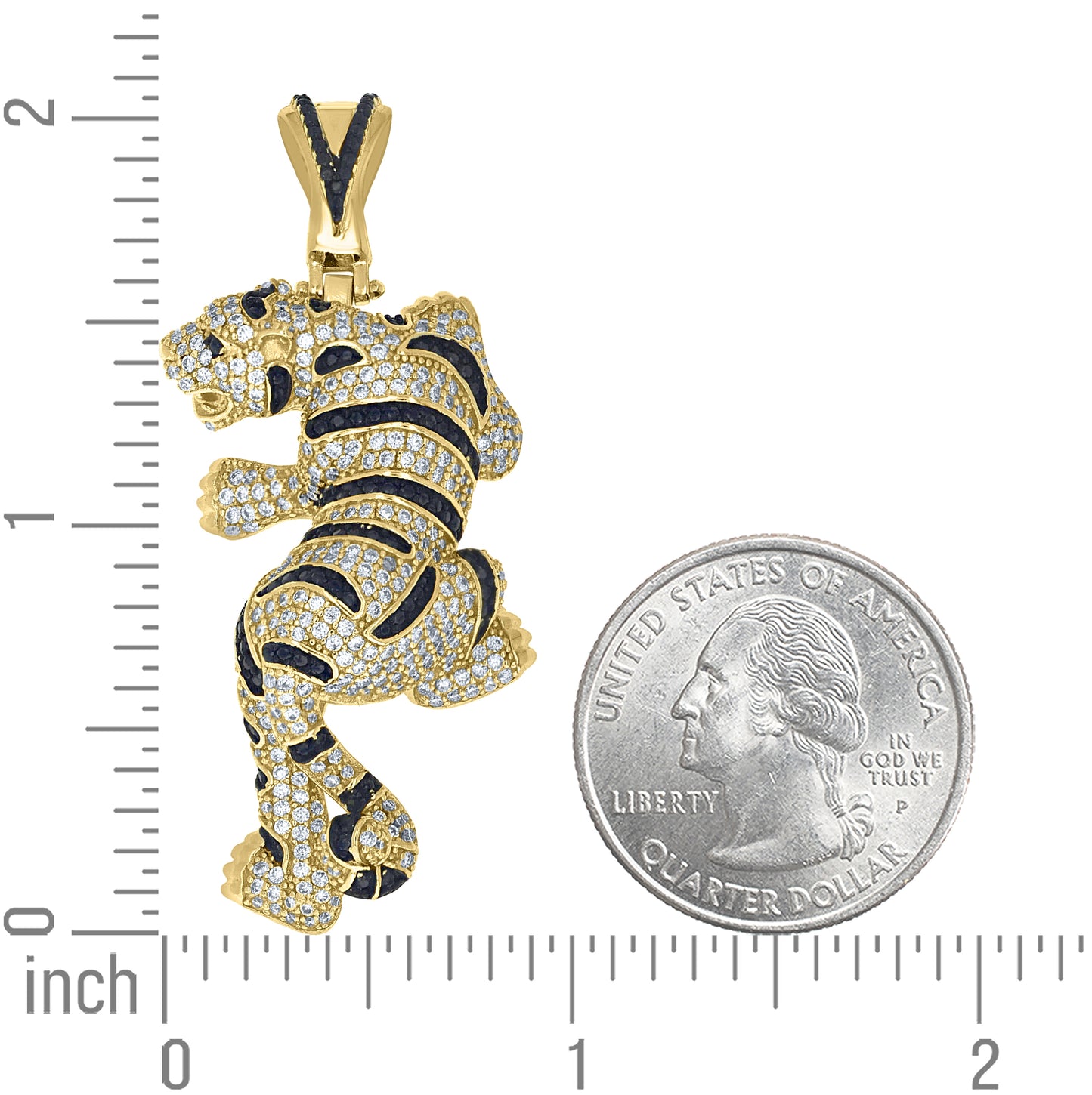 Sterling Silver Yellow-Tone Mens Black White Cubic-Zirconia Tiger Pendant – Elegant Jewelry Gift for Birthday, Anniversary, Engagement, Wedding