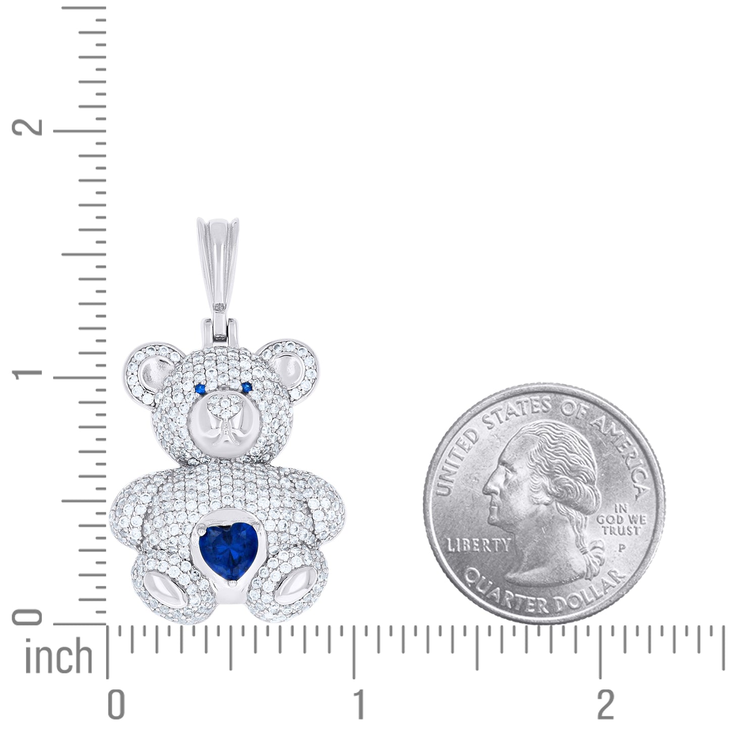 Sterling Silver Womens Round Heart White Blue Cubic-Zirconia Teddy Bear Pendant – Elegant Jewelry Gift for Birthday, Anniversary, Engagement, Wedding