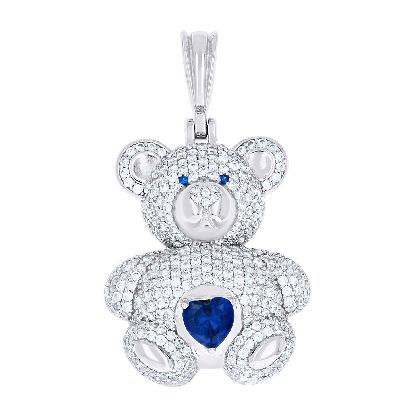 Sterling Silver Womens Round Heart White Blue Cubic-Zirconia Teddy Bear Pendant – Elegant Jewelry Gift for Birthday, Anniversary, Engagement, Wedding