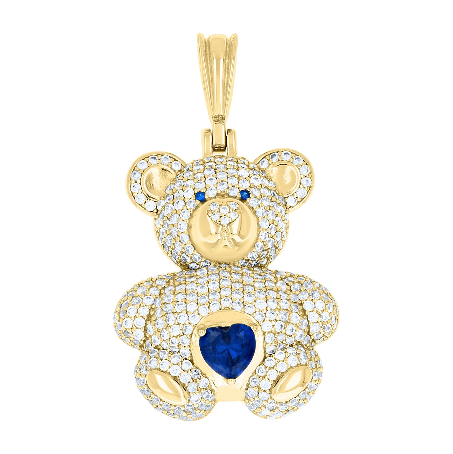 Sterling Silver Womens Round Heart White Blue Cubic-Zirconia Teddy Bear Pendant – Elegant Jewelry Gift for Birthday, Anniversary, Engagement, Wedding