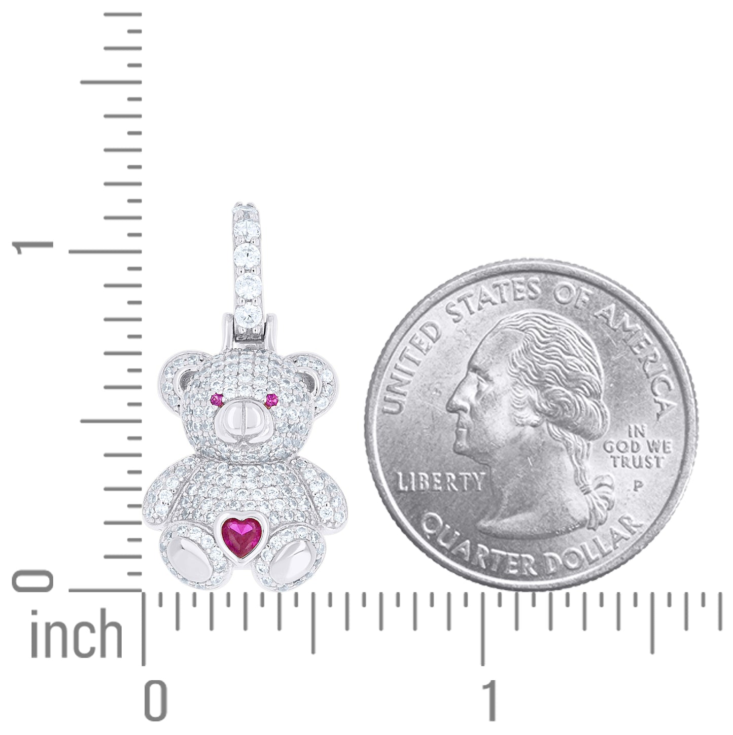 Sterling Silver Womens Round Heart White Pink Cubic-Zirconia Teddy Bear Pendant – Elegant Jewelry Gift for Birthday, Anniversary, Engagement, Wedding