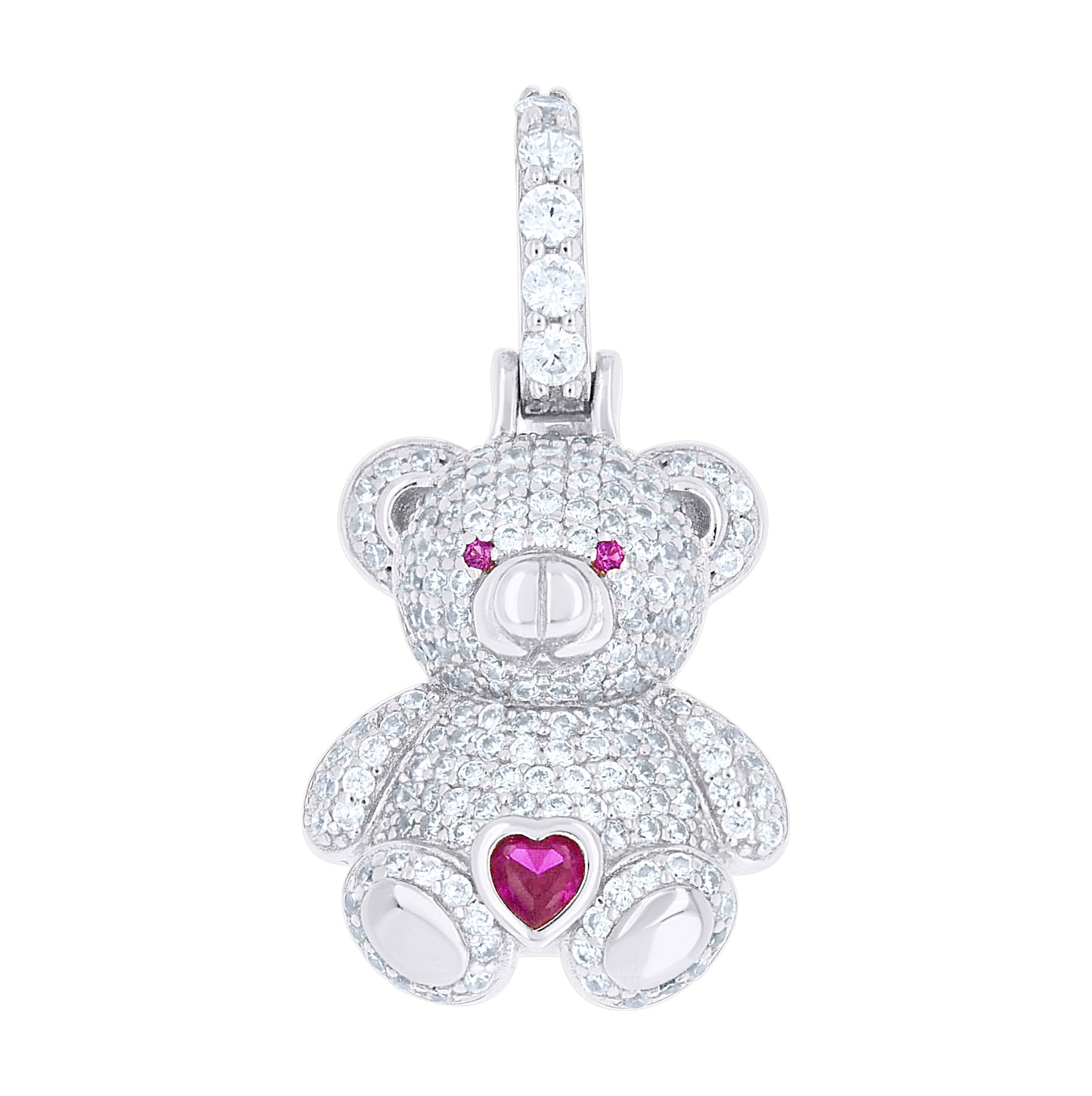 Sterling Silver Womens Round Heart White Pink Cubic-Zirconia Teddy Bear Pendant – Elegant Jewelry Gift for Birthday, Anniversary, Engagement, Wedding