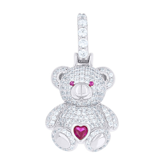 Sterling Silver Womens Round Heart White Pink Cubic-Zirconia Teddy Bear Pendant – Elegant Jewelry Gift for Birthday, Anniversary, Engagement, Wedding