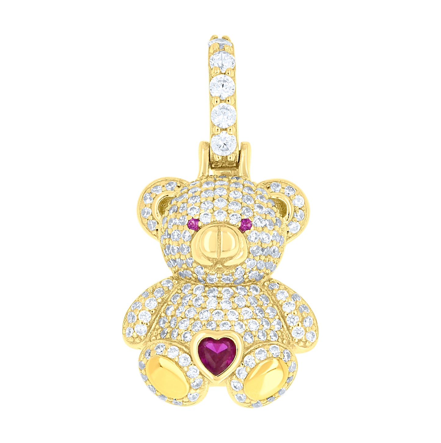 Sterling Silver Womens Round Heart White Pink Cubic-Zirconia Teddy Bear Pendant – Elegant Jewelry Gift for Birthday, Anniversary, Engagement, Wedding