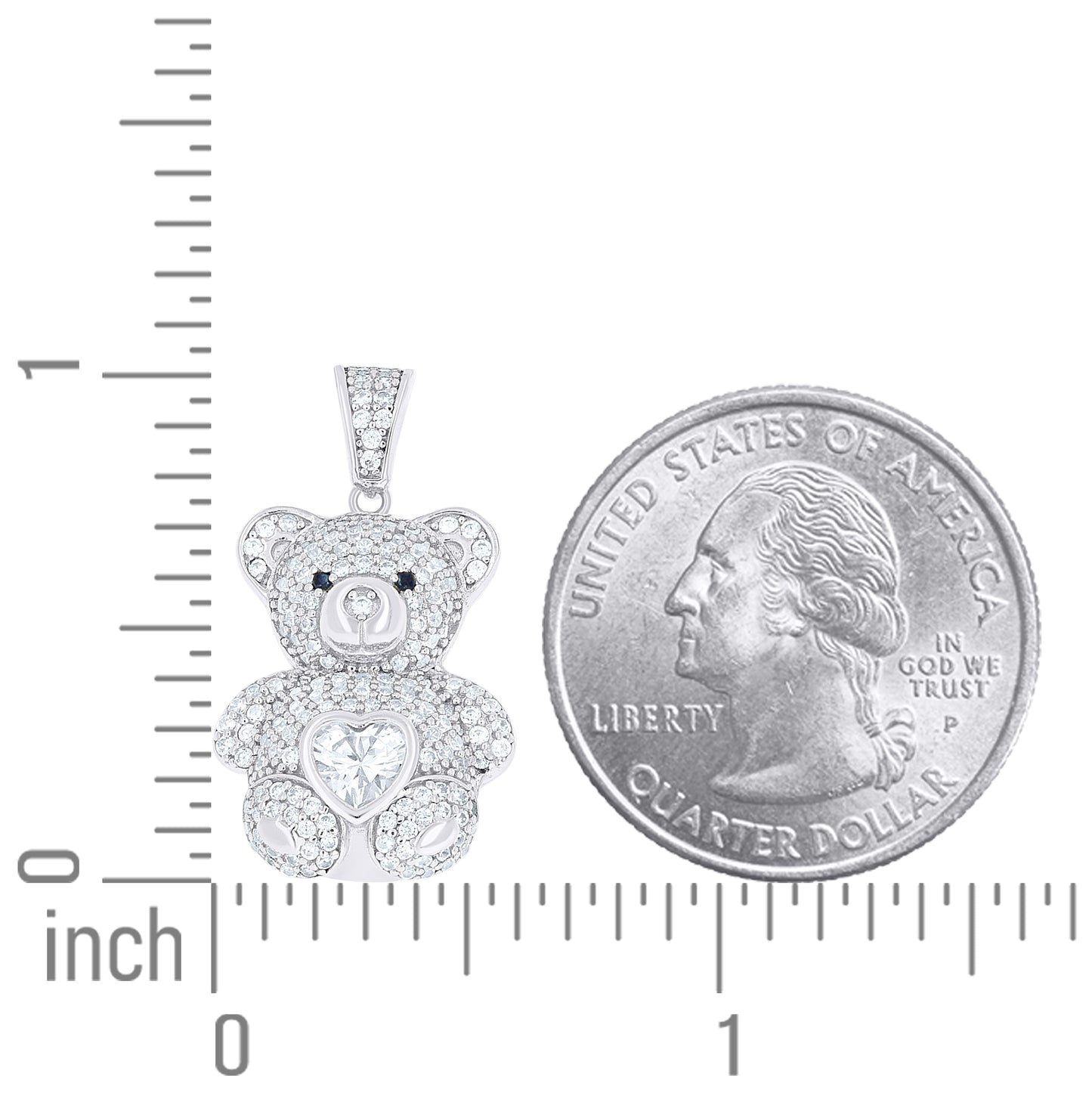 Sterling Silver Womens Round Heart White Black Cubic-Zirconia Teddy Bear Pendant – Elegant Jewelry Gift for Birthday, Anniversary, Engagement, Wedding