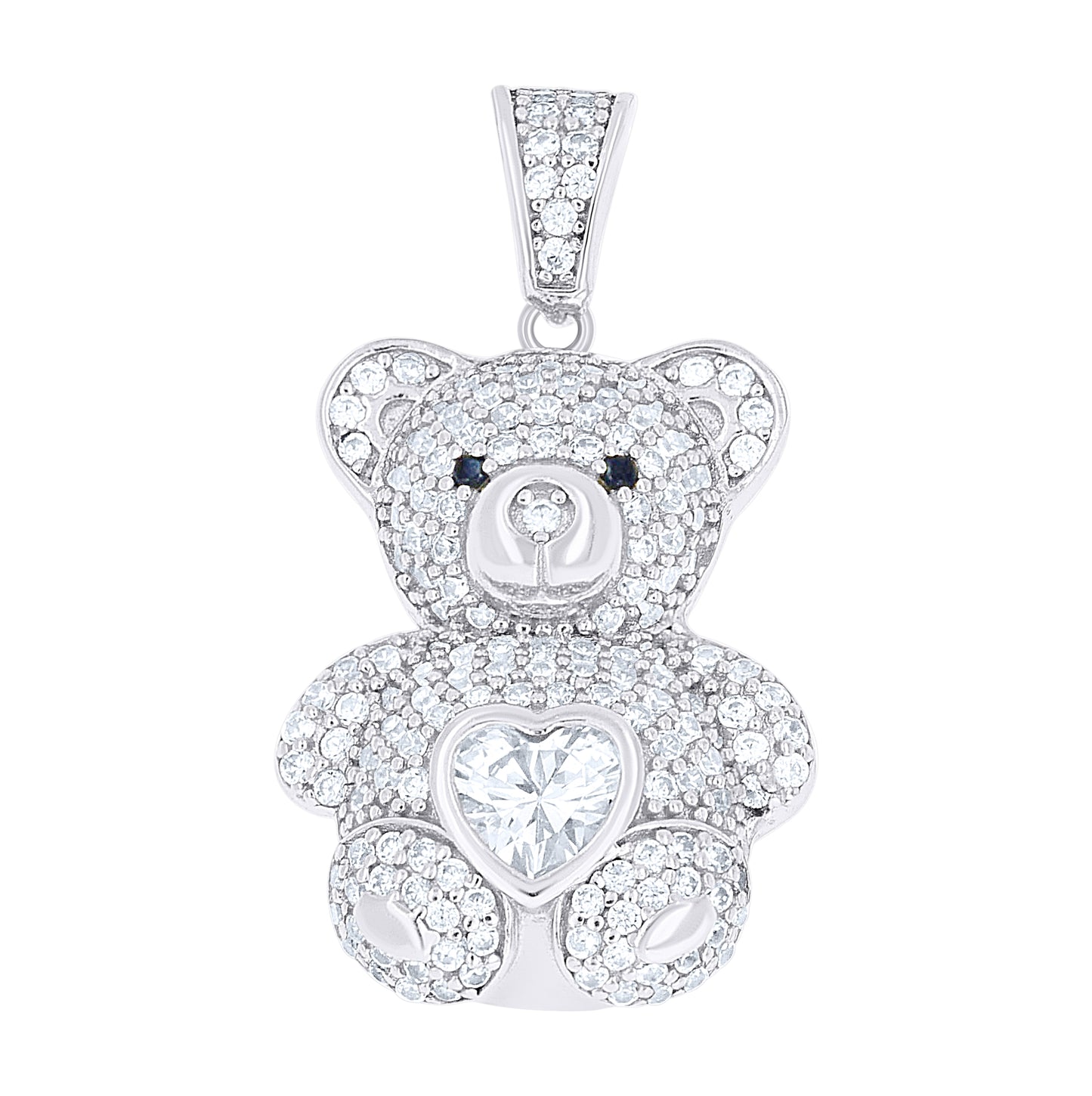 Sterling Silver Womens Round Heart White Black Cubic-Zirconia Teddy Bear Pendant – Elegant Jewelry Gift for Birthday, Anniversary, Engagement, Wedding