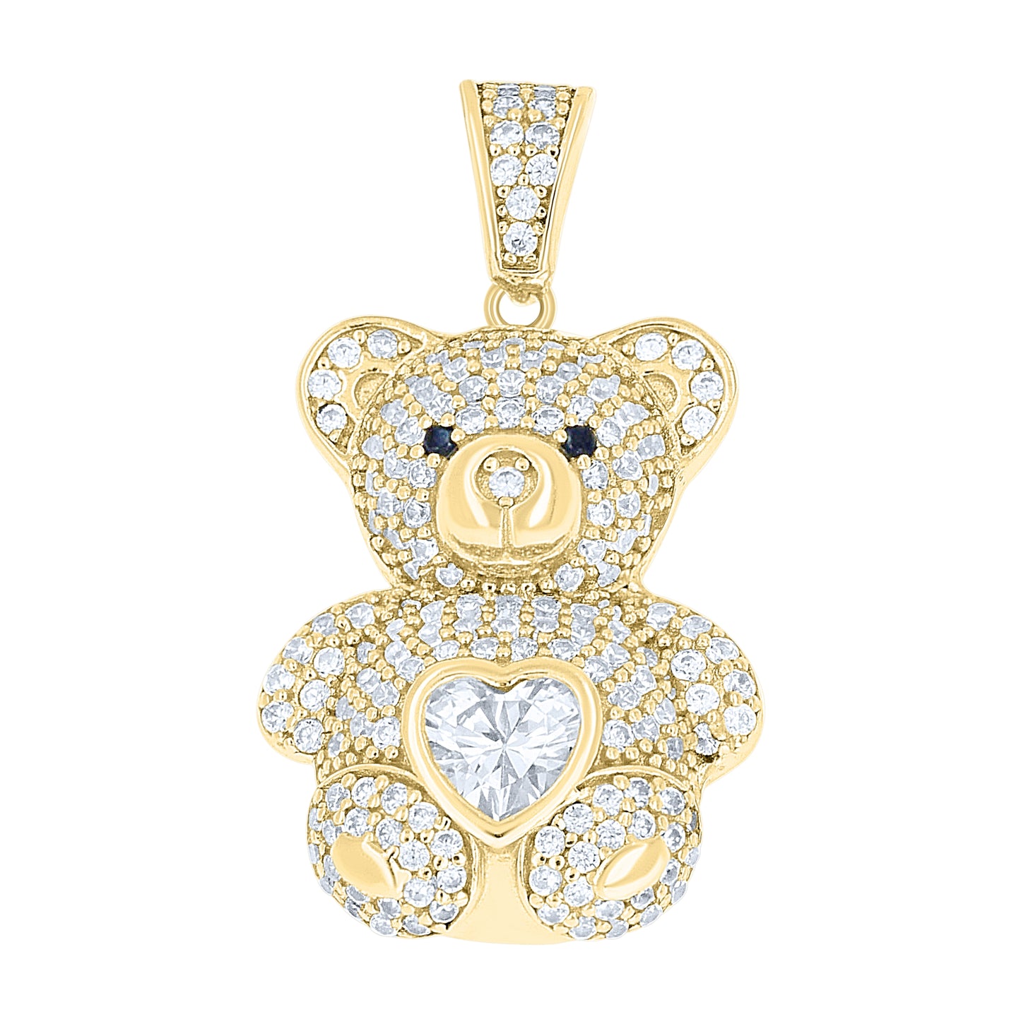 Sterling Silver Womens Round Heart White Black Cubic-Zirconia Teddy Bear Pendant – Elegant Jewelry Gift for Birthday, Anniversary, Engagement, Wedding