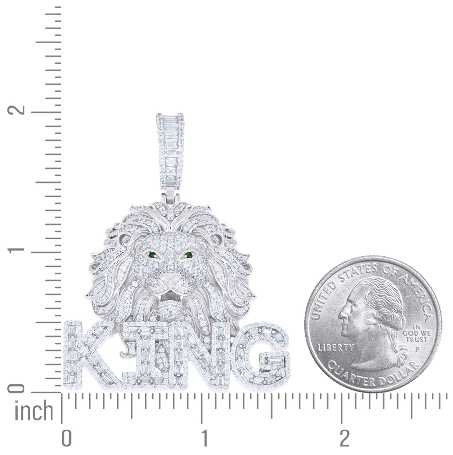 Sterling Silver Mens Round Baguette White Black Cubic-Zirconia KING Lion Head Animal Pendant – Elegant Jewelry Gift for Birthday, Anniversary, Engagement, Wedding