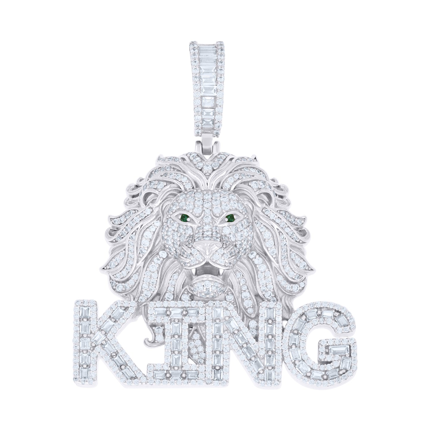 Sterling Silver Mens Round Baguette White Black Cubic-Zirconia KING Lion Head Animal Pendant – Elegant Jewelry Gift for Birthday, Anniversary, Engagement, Wedding