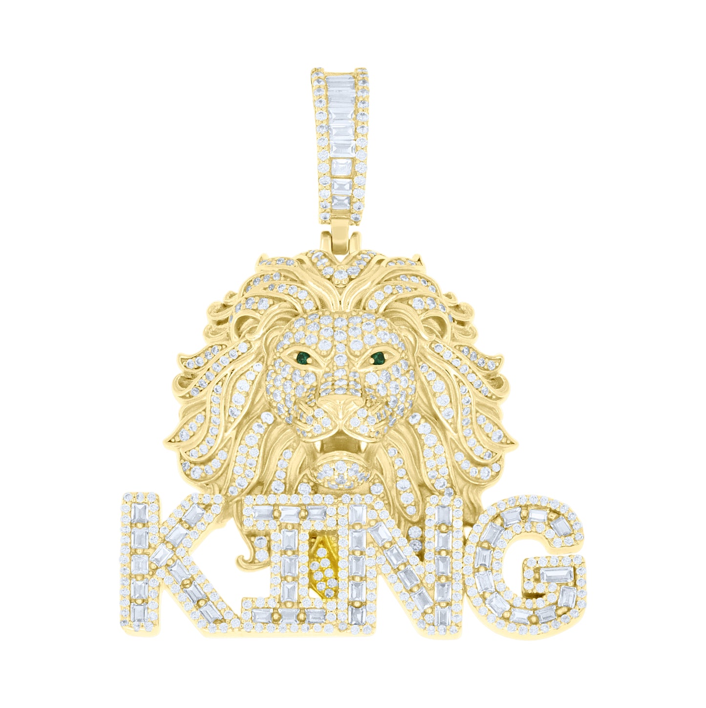 Sterling Silver Mens Round Baguette White Black Cubic-Zirconia KING Lion Head Animal Pendant – Elegant Jewelry Gift for Birthday, Anniversary, Engagement, Wedding