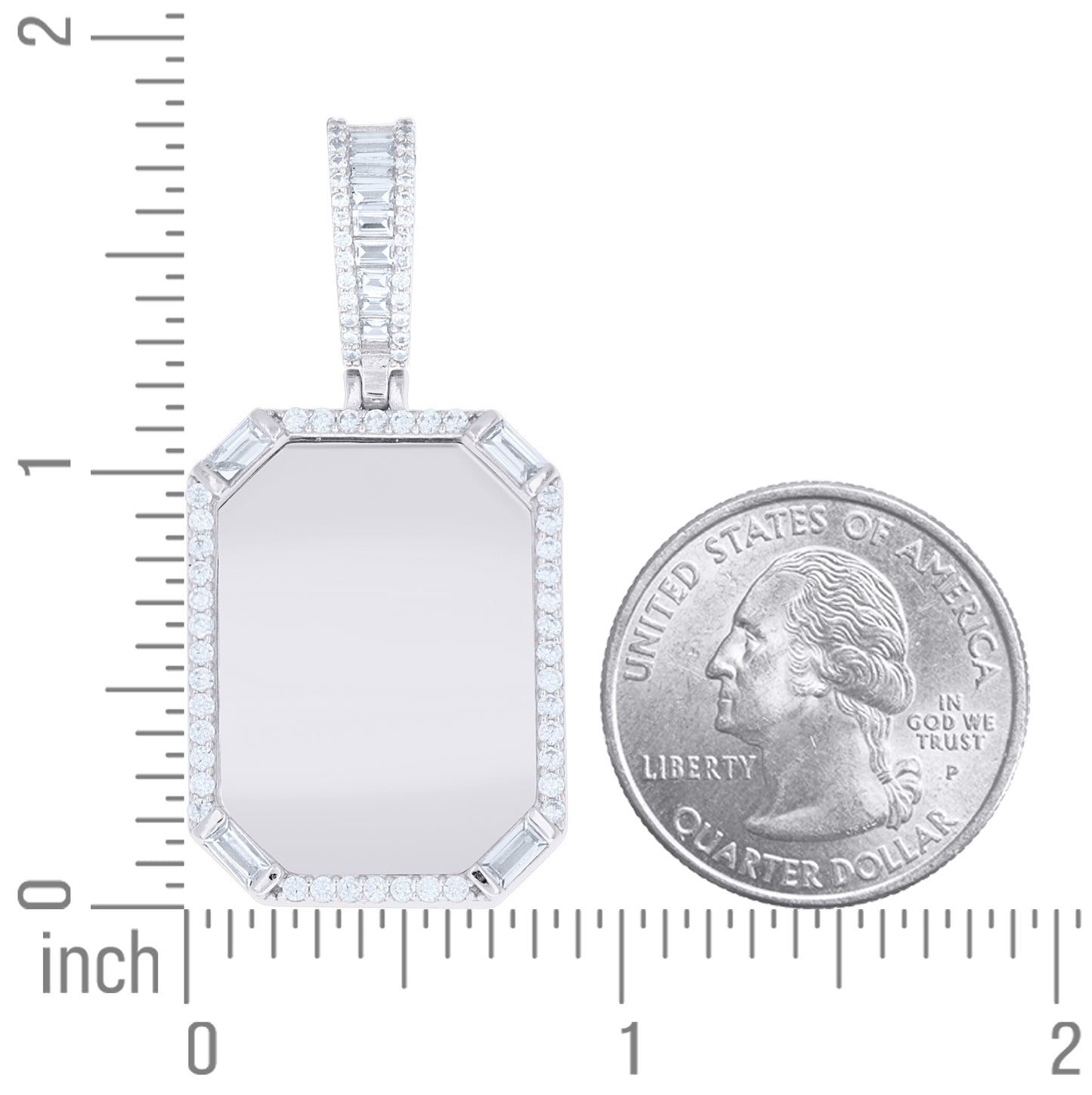 Sterling Silver Unisex Round Baguette Cubic-Zirconia Picture Frame Pendant – Elegant Jewelry Gift for Birthday, Anniversary, Engagement, Wedding