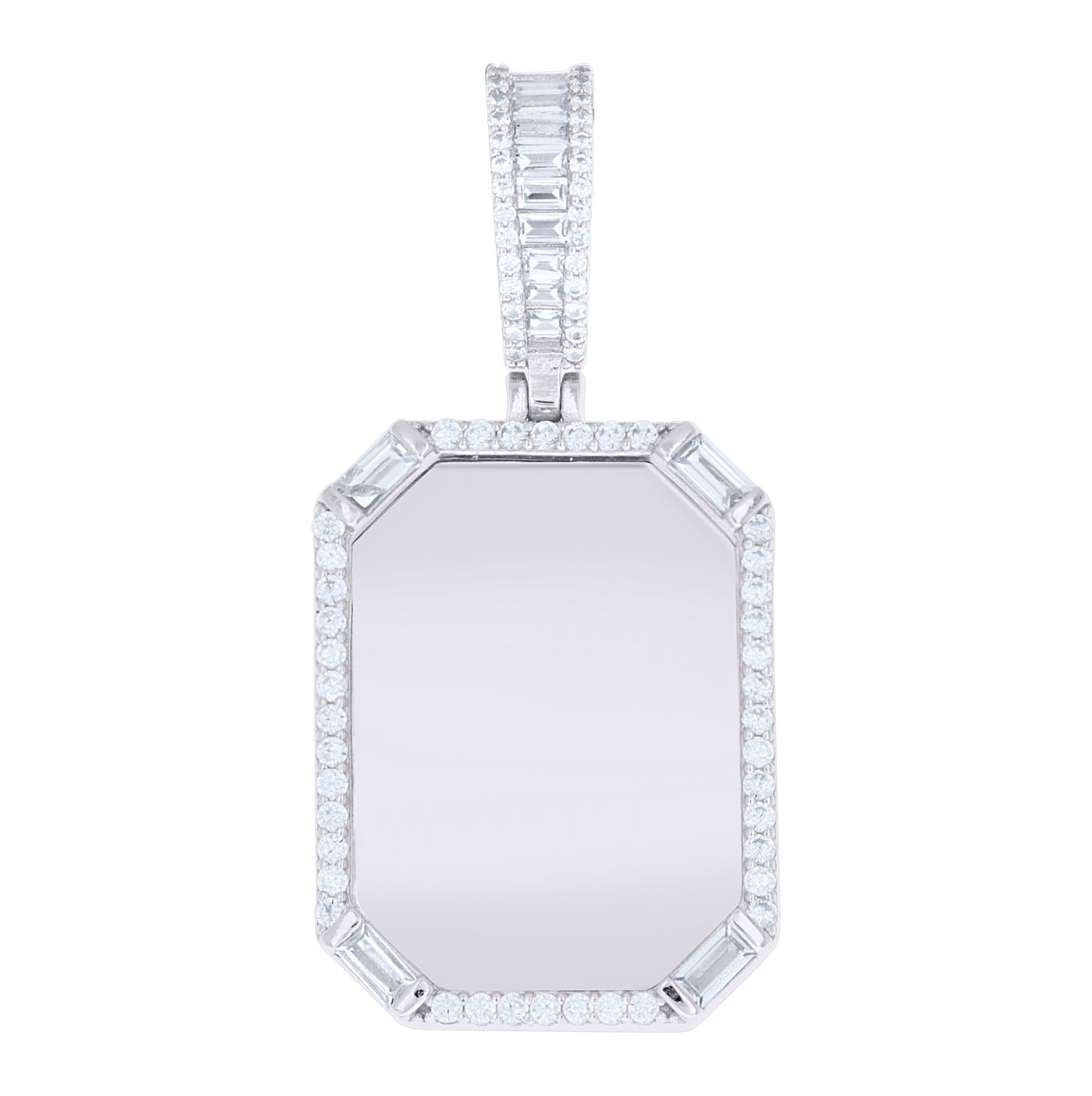 Sterling Silver Unisex Round Baguette Cubic-Zirconia Picture Frame Pendant – Elegant Jewelry Gift for Birthday, Anniversary, Engagement, Wedding