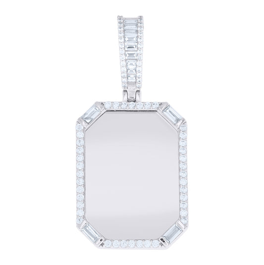 Sterling Silver Unisex Round Baguette Cubic-Zirconia Picture Frame Pendant – Elegant Jewelry Gift for Birthday, Anniversary, Engagement, Wedding