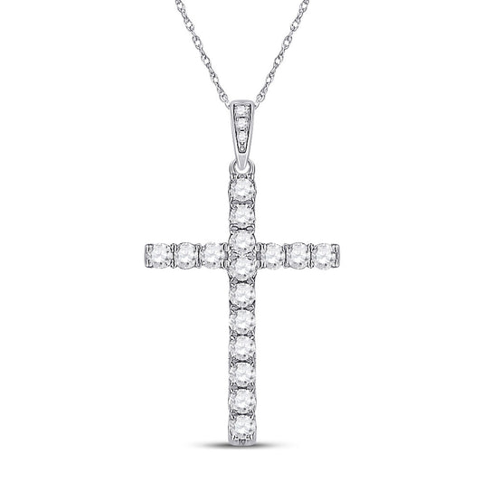 14K White Gold Womens Round Diamond Cross Pendant 1/2 Cttw