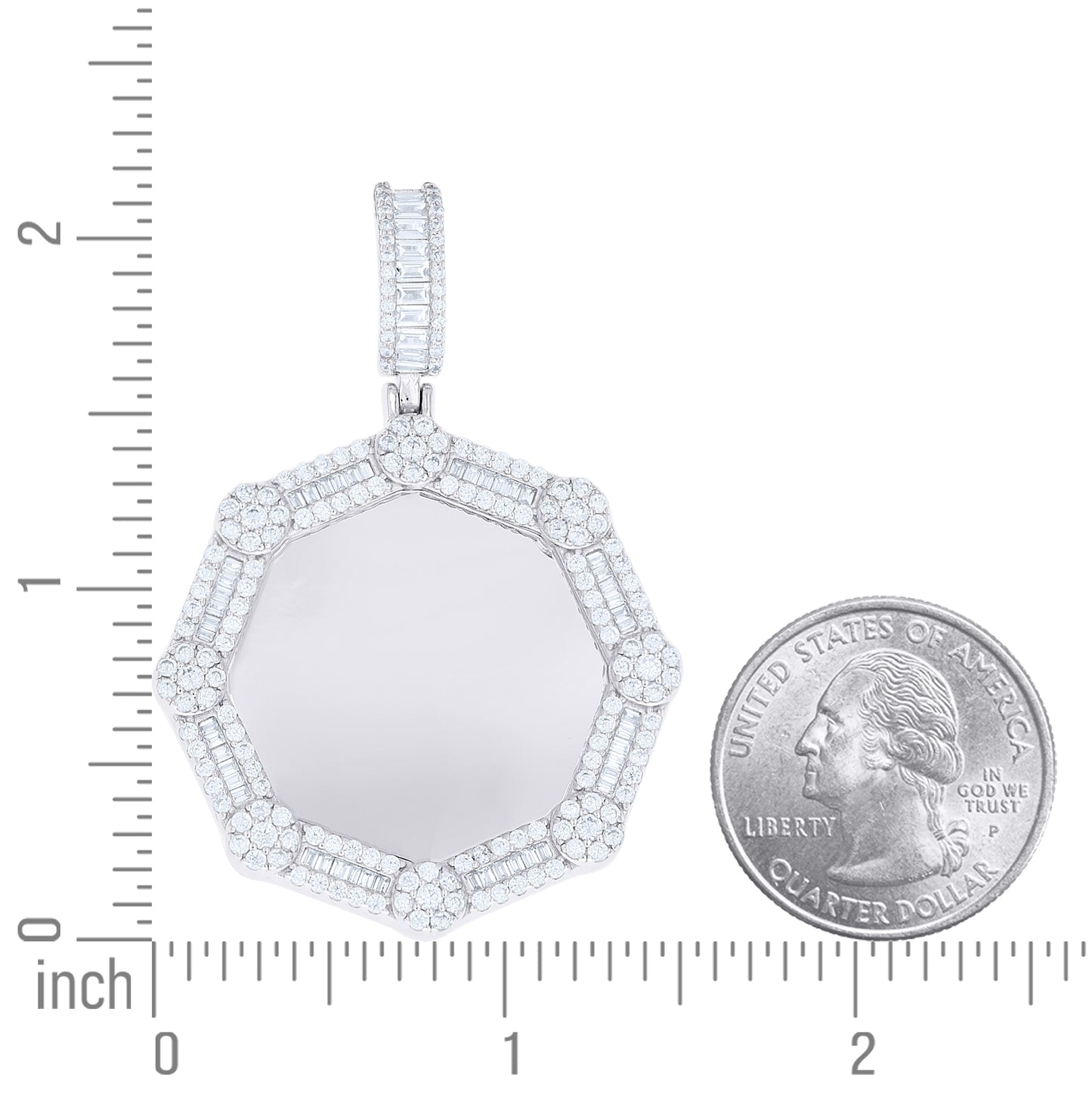 Sterling Silver Unisex Round Baguette Cubic-Zirconia Picture Frame Pendant – Elegant Jewelry Gift for Birthday, Anniversary, Engagement, Wedding