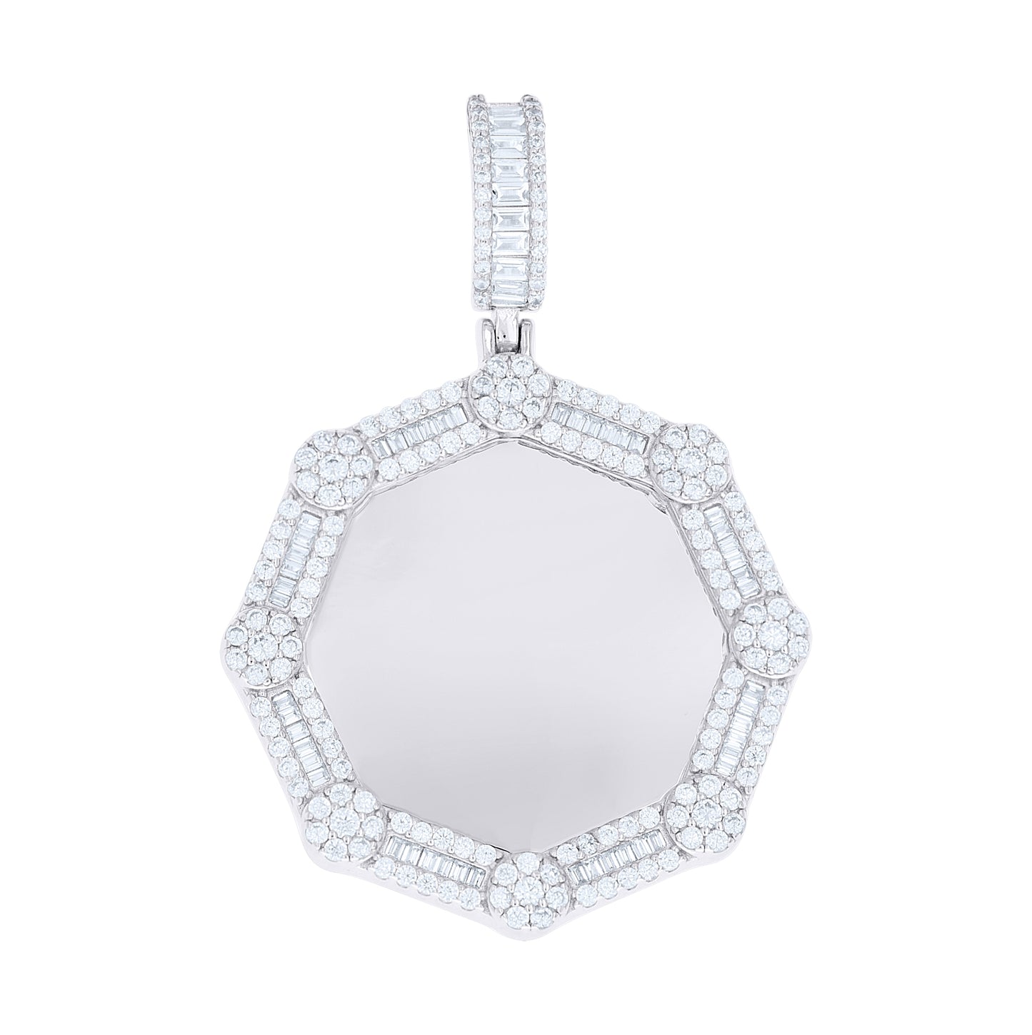 Sterling Silver Unisex Round Baguette Cubic-Zirconia Picture Frame Pendant – Elegant Jewelry Gift for Birthday, Anniversary, Engagement, Wedding