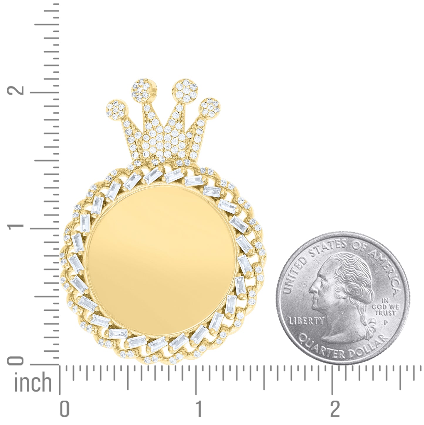 Sterling Silver Unisex Round Baguette Cubic-Zirconia Crown Picture Frame Pendant – Elegant Jewelry Gift for Birthday, Anniversary, Engagement, Wedding