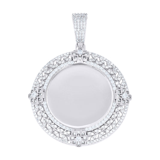Sterling Silver Unisex Cubic-Zirconia Picture Frame Pendant – Elegant Jewelry Gift for Birthday, Anniversary, Engagement, Wedding