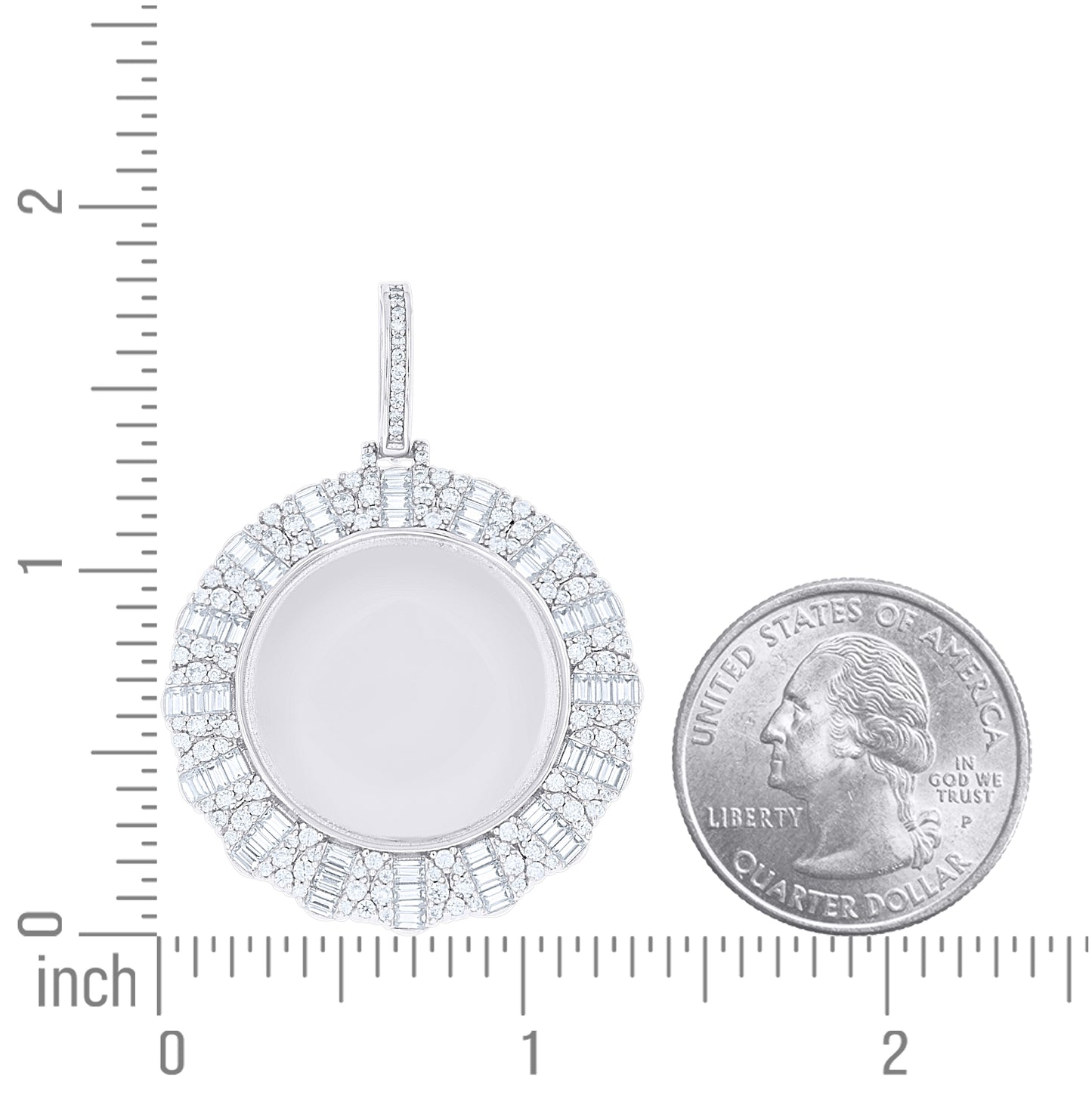 Sterling Silver Unisex Round Baguette Cubic-Zirconia Picture Frame Pendant – Elegant Jewelry Gift for Birthday, Anniversary, Engagement, Wedding