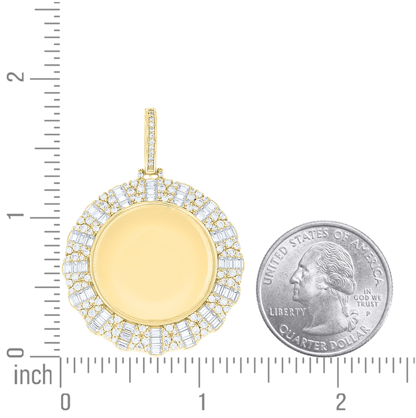 Sterling Silver Unisex Round Baguette Cubic-Zirconia Picture Frame Pendant – Elegant Jewelry Gift for Birthday, Anniversary, Engagement, Wedding