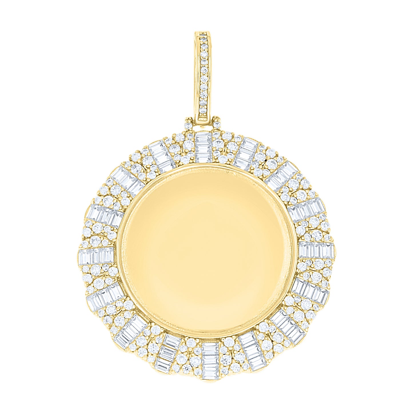 Sterling Silver Unisex Round Baguette Cubic-Zirconia Picture Frame Pendant – Elegant Jewelry Gift for Birthday, Anniversary, Engagement, Wedding