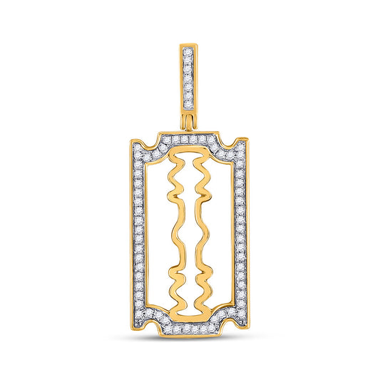 10K Yellow Gold Mens Round Diamond Razor Blade Charm Pendant 1/3 Cttw