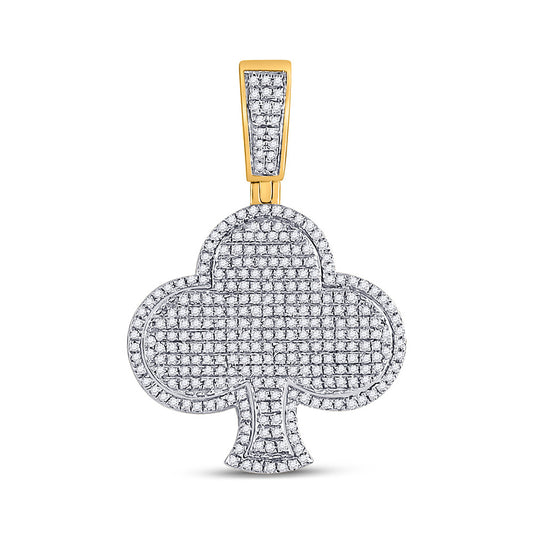 10K Yellow Gold Mens Round Diamond Clover Charm Pendant 3/4 Cttw, Length: 1.25 In, Width: 1 In