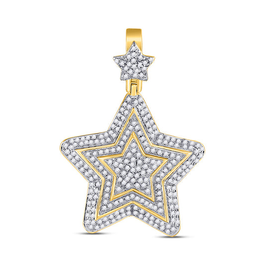 10K Yellow Gold Mens Round Diamond Concentric Star Charm Pendant 3/4 Cttw