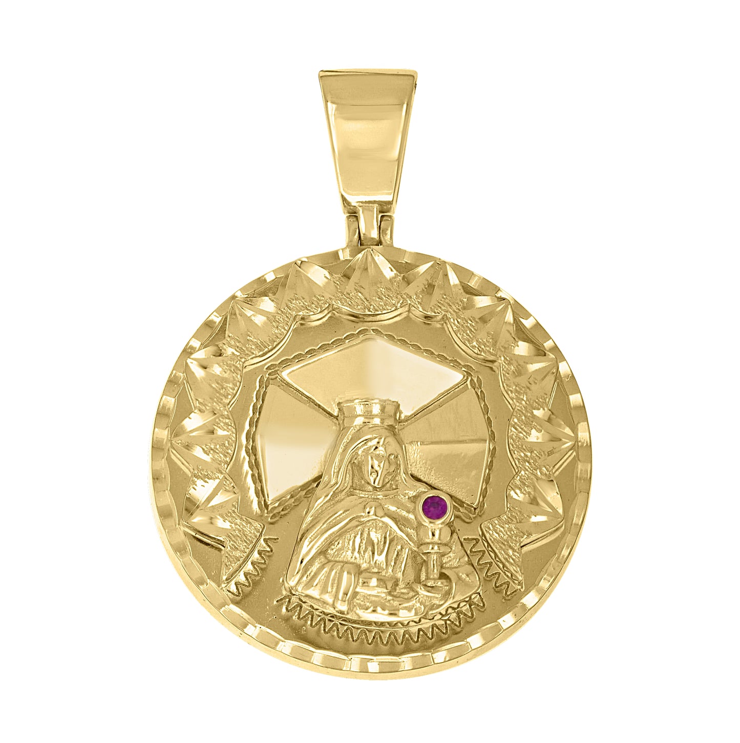 Sterling Silver Yellow-Tone Unisex Pink Cubic-Zirconia St. Barbara Religious Pendant – Elegant Jewelry Gift for Birthday, Anniversary, Engagement, Wedding