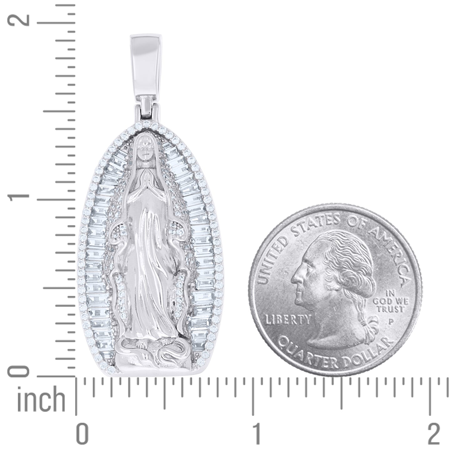 Sterling Silver Men Round Baguette Cubic-Zirconia Guadalupe Religious Charm Pendant – Elegant Jewelry Gift for Birthday, Anniversary, Engagement, Wedding