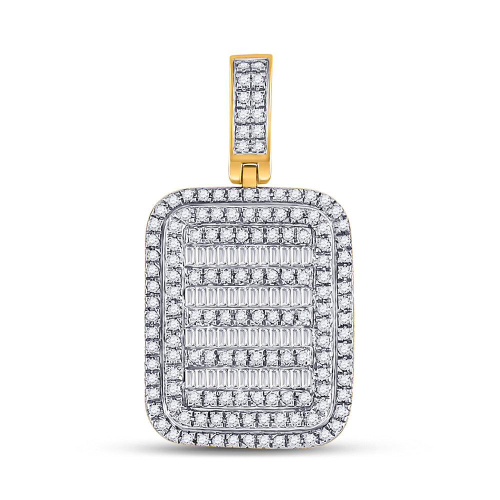 10K Yellow Gold Mens Baguette Diamond Rectangle Charm Pendant 3/4 Cttw