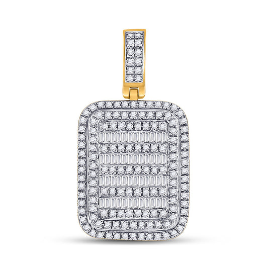10K Yellow Gold Mens Baguette Diamond Rectangle Charm Pendant 3/4 Cttw