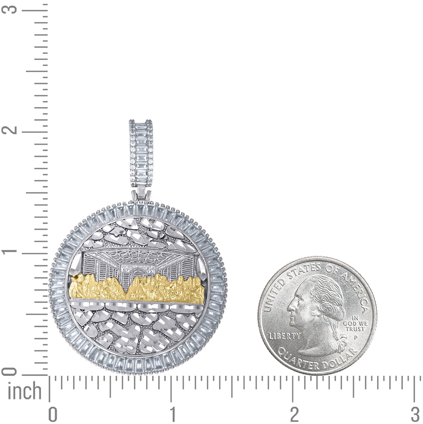 Sterling Silver Yellow-Tone Mens Baguette Round Cubic-Zirconia Nugget Last Supper Pendant – Elegant Jewelry Gift for Birthday, Anniversary, Engagement, Wedding
