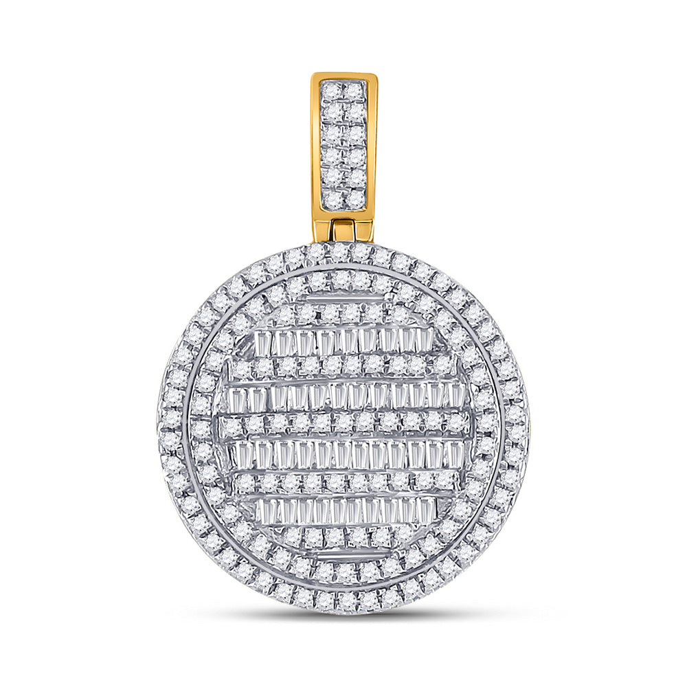 10K Yellow Gold Mens Baguette Diamond Circle Charm Pendant 3/4 Cttw