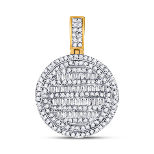 10K Yellow Gold Mens Baguette Diamond Circle Charm Pendant 3/4 Cttw