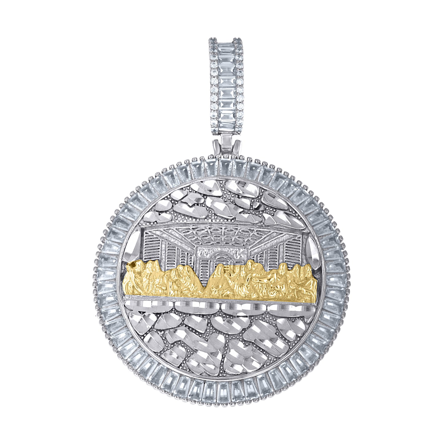 Sterling Silver Yellow-Tone Mens Baguette Round Cubic-Zirconia Nugget Last Supper Pendant – Elegant Jewelry Gift for Birthday, Anniversary, Engagement, Wedding