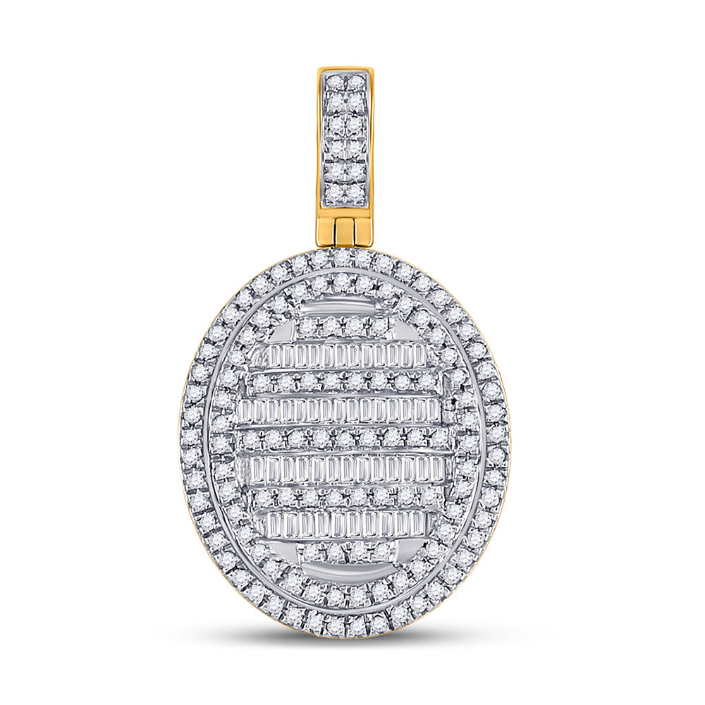 10K Yellow Gold Mens Baguette Diamond Oval Charm Pendant 3/4 Cttw