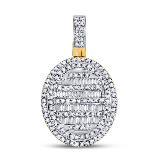 10K Yellow Gold Mens Baguette Diamond Oval Charm Pendant 3/4 Cttw