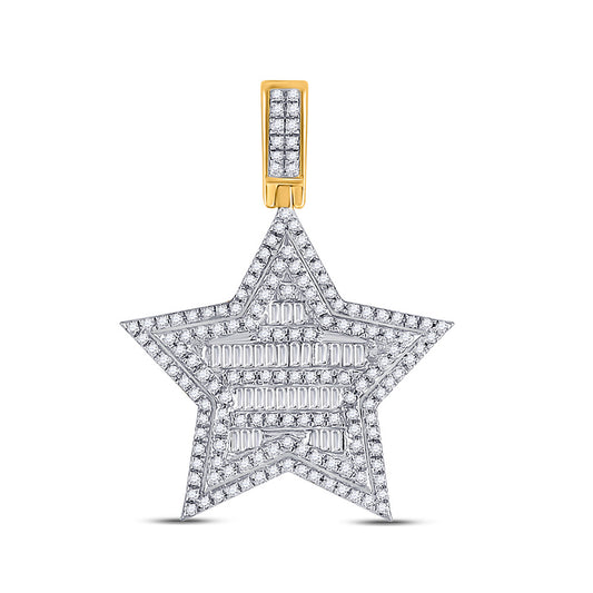 10K Yellow Gold Mens Baguette Diamond Star Charm Pendant 3/4 Cttw, Length: 1.43 In, Width: 1.02 In