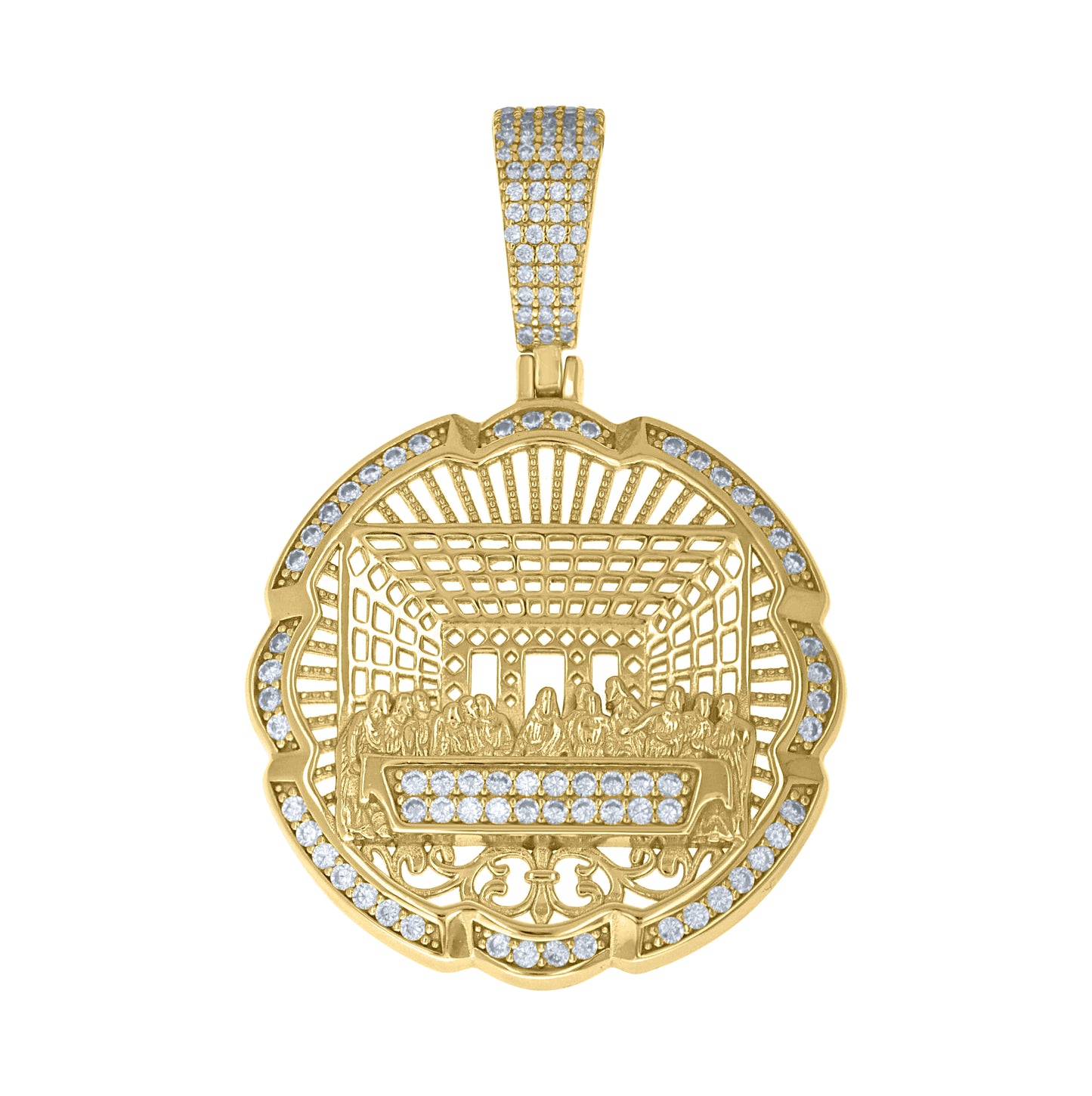 Sterling Silver Yellow-Tone Mens Cubic-Zirconia Last Supper Religious Pendant – Elegant Jewelry Gift for Birthday, Anniversary, Engagement, Wedding